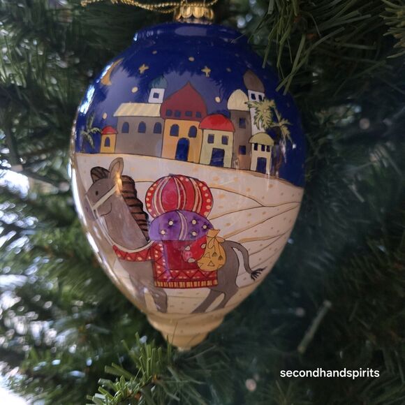 LI BIEN 3 KINGS ORNAMENT BOX  2012 CHRISTMAS GLASS Reverse Painting Pier 1 - Picture 5 of 8